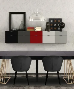 Table ronde extensible Soare Noir pieds Or