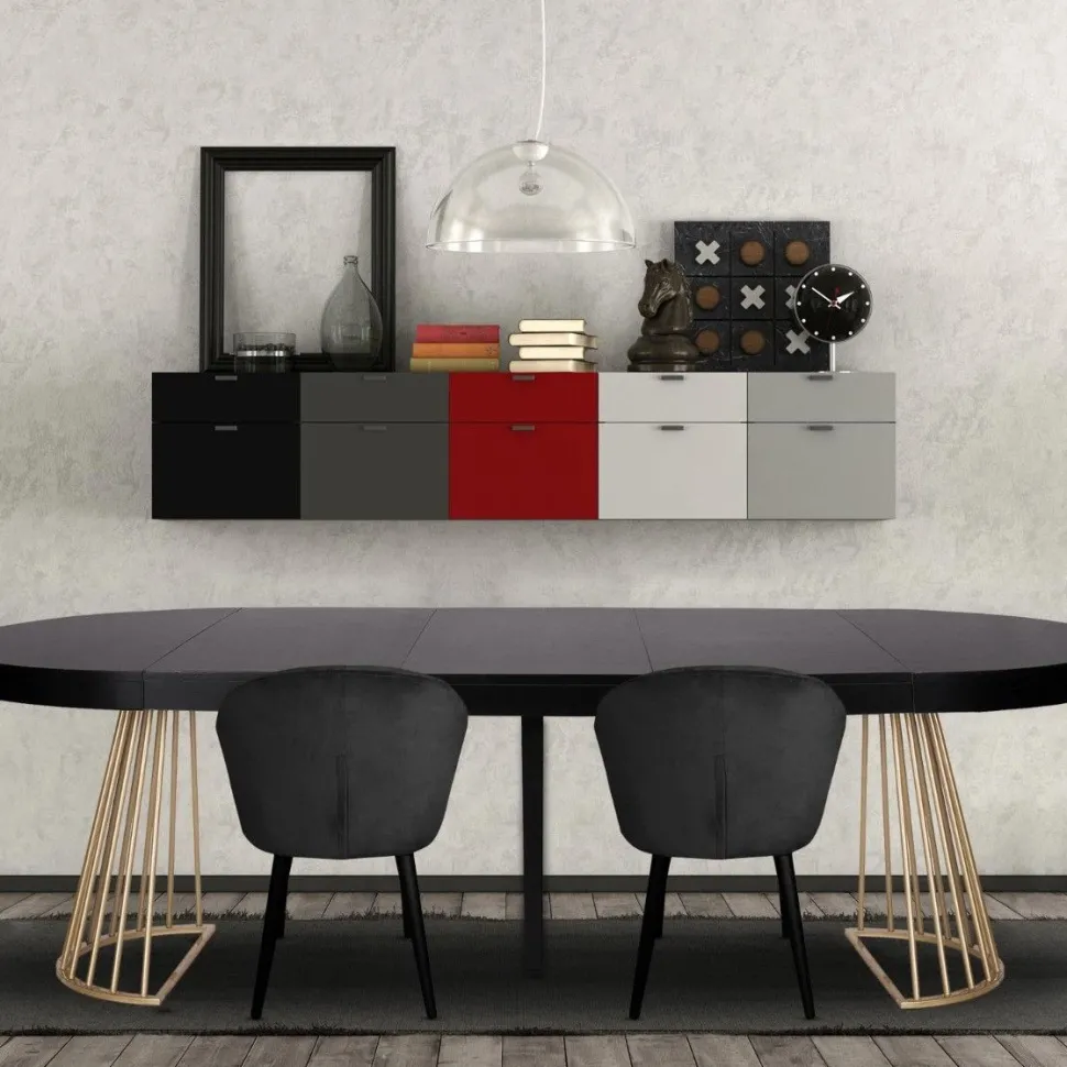 Table ronde extensible Soare Noir pieds Or