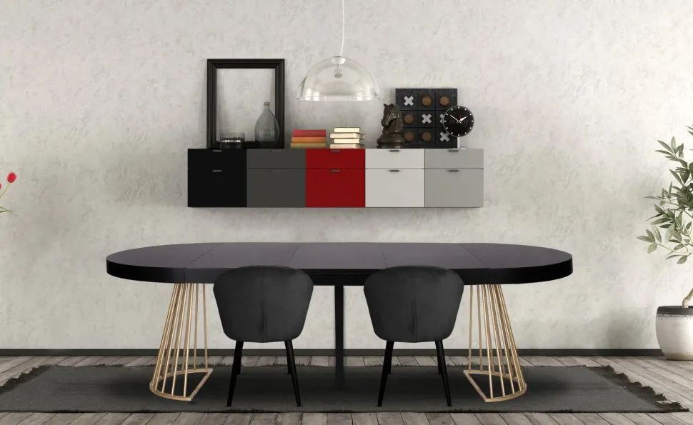 Table ronde extensible Soare Noir pieds Or