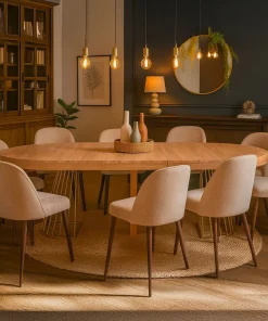 Table ronde extensible Soare Chêne Clair pieds Or