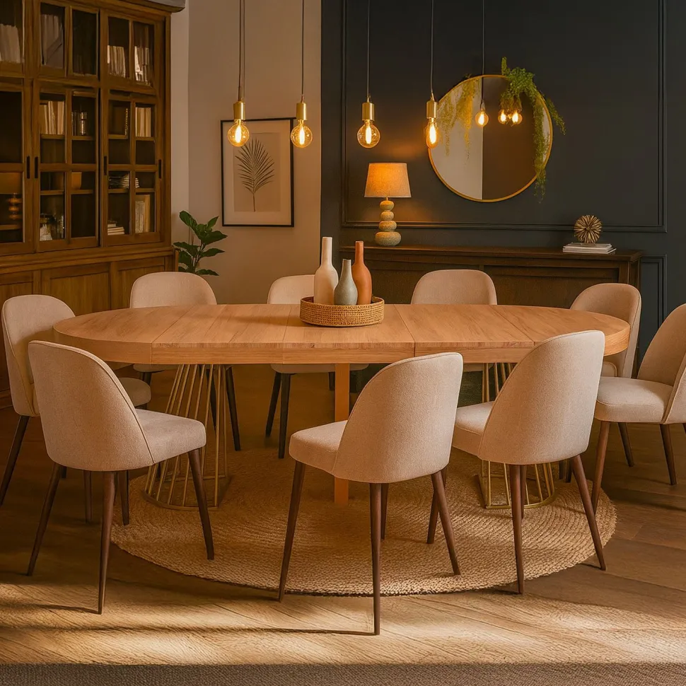 Table ronde extensible Soare Chêne Clair pieds Or