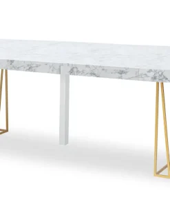 Table ronde extensible Yasmina Effet Marbre et pieds Or