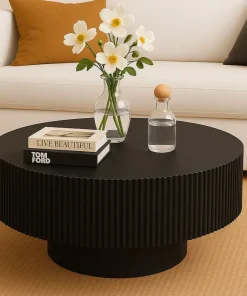 Table ronde L78,5cm avec rainures verticales scuptées Pulsar Noir