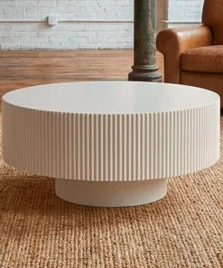 Table ronde L78,5cm avec rainures verticales sculptées Pulsar Blanc cassé