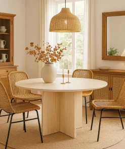 Table ronde élégante 120cm Calyptus Effet travertin Beige