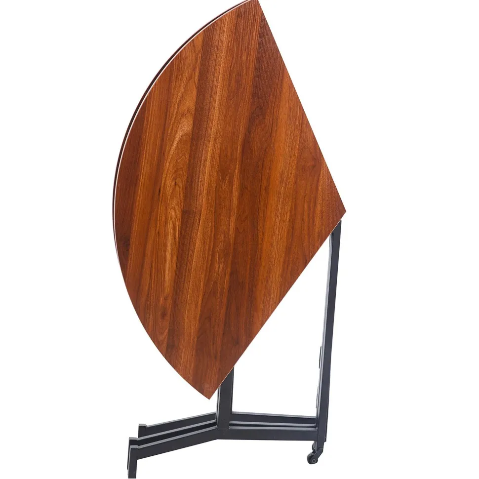 Table ronde pliable gain de place Cokelio 120cm Métal et plateau 3 parties Bois Noisette