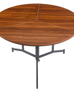 Table ronde pliable gain de place Cokelio 120cm Métal et plateau 3 parties Bois Noisette