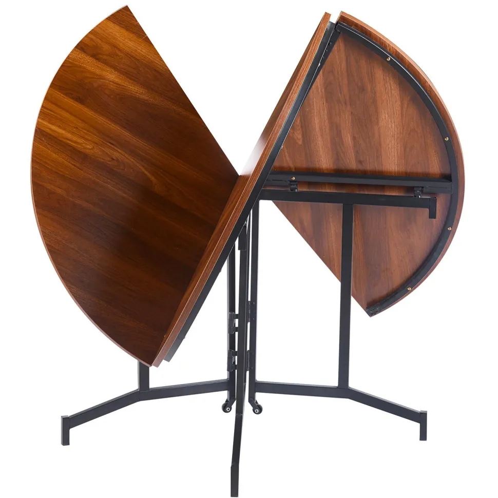 Table ronde pliable gain de place Cokelio 120cm Métal et plateau 3 parties Bois Noisette