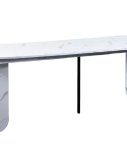 Table ronde style japandi extensible 310cm Tulipa rallonges intégrées Effet marbre Blanc