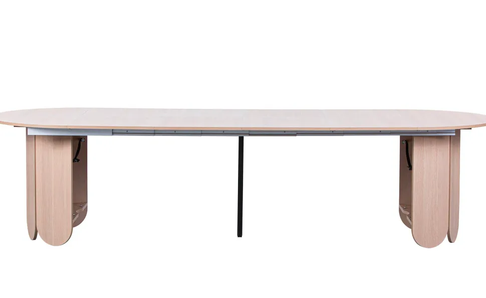 Table ronde style japandi extensible 310cm Tulipa rallonges intégrées Bois clair