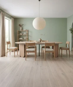 Table ronde style japandi extensible 310cm Tulipa rallonges intégrées Bois clair