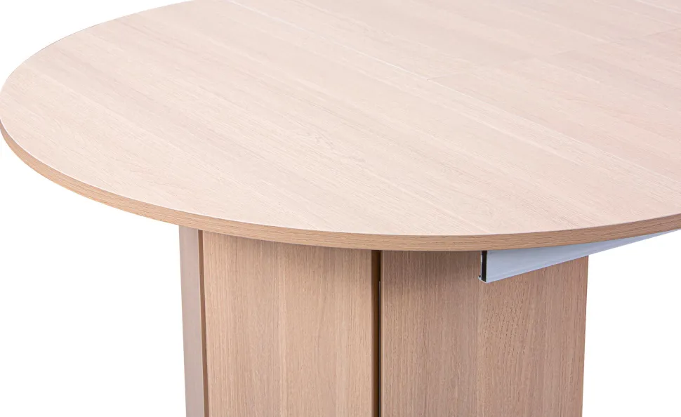 Table ronde style japandi extensible 310cm Tulipa rallonges intégrées Bois clair