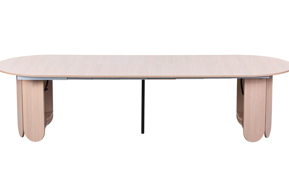 Table ronde style japandi extensible 310cm Tulipa rallonges intégrées Bois clair