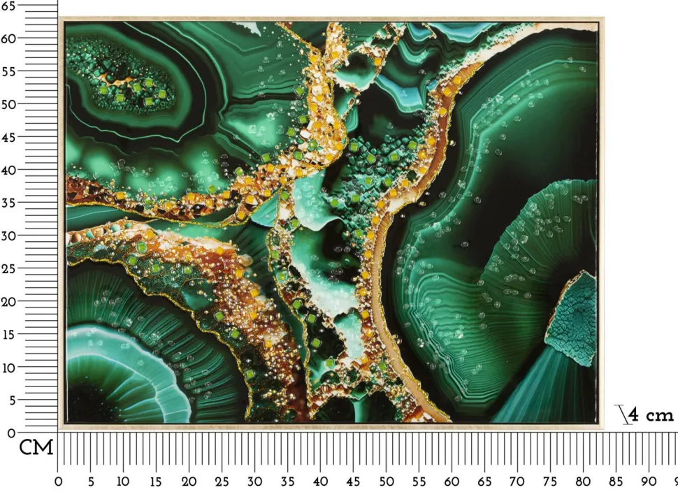 Tableau Laquared en toile avec cadre bois et métal doré applications en relief