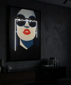 Tableau LED Cécille femme pop rouge et bleu
