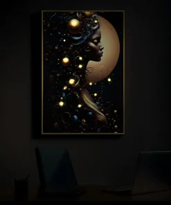 Tableau Minerva avec LED en cadre doré
