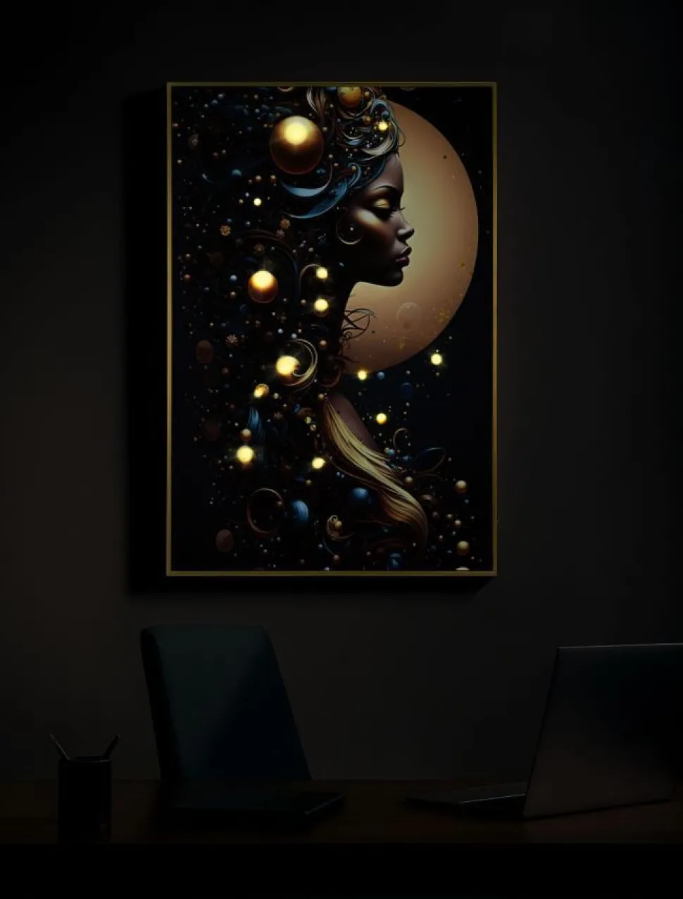 Tableau Minerva avec LED en cadre doré