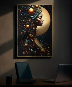 Tableau Minerva avec LED en cadre doré