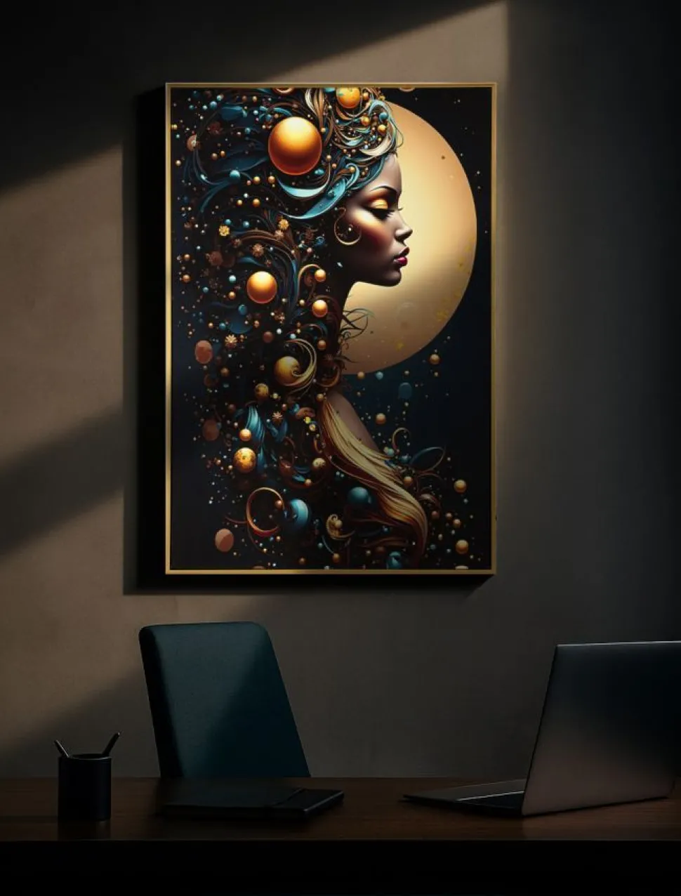 Tableau Minerva avec LED en cadre doré