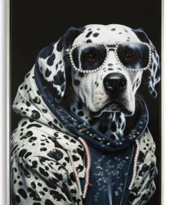 Tableau mural Chien Dalmatien encadré Bois massif et Métal argenté