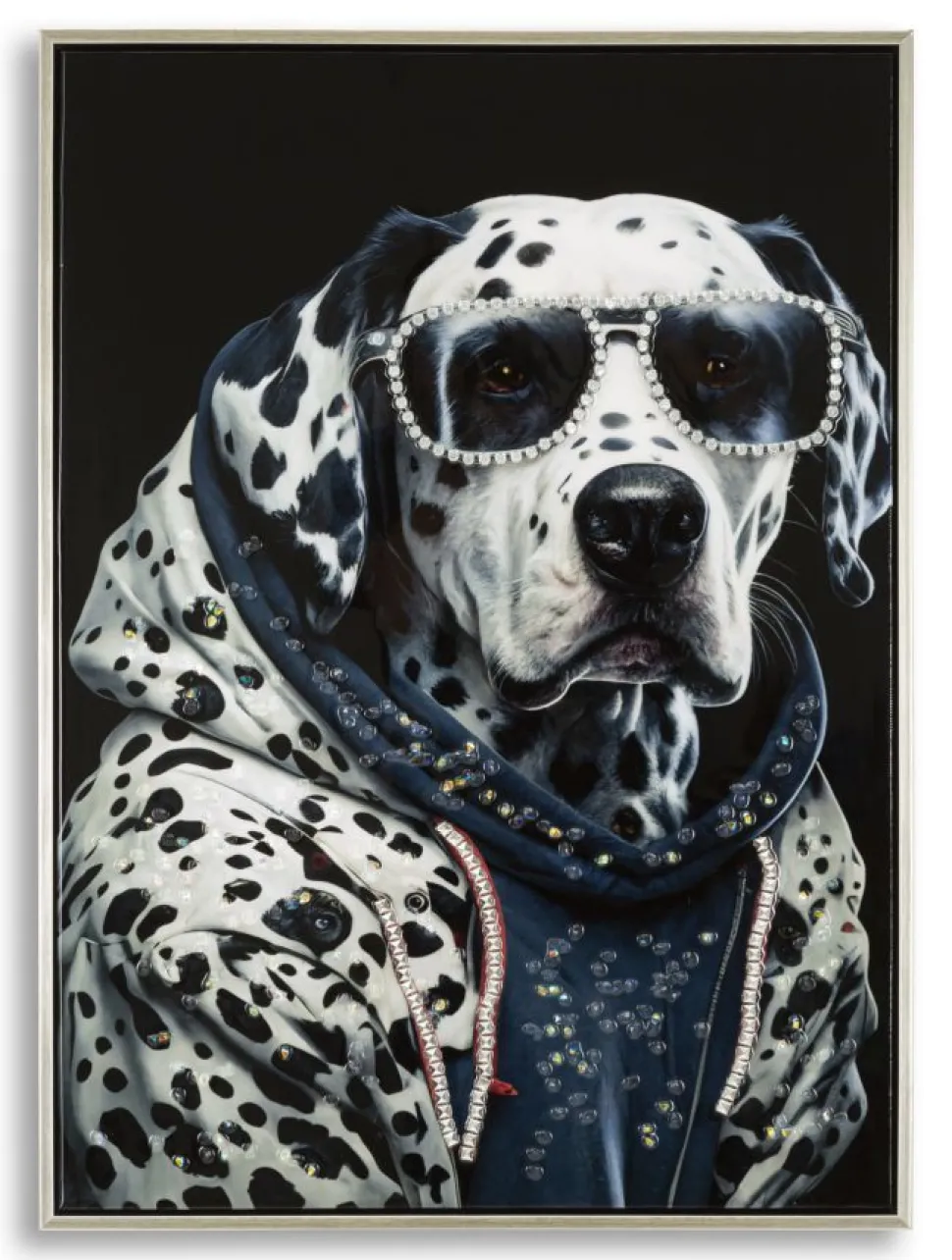 Tableau mural Chien Dalmatien encadré Bois massif et Métal argenté
