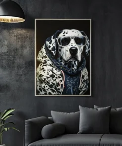 Tableau mural Chien Dalmatien encadré Bois massif et Métal argenté