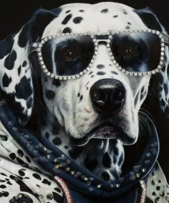 Tableau mural Chien Dalmatien encadré Bois massif et Métal argenté