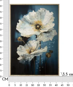 Tableau mural encadré peinture sur toile cadre bois naturel et métal doré bleu