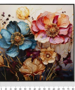 Tableau mural fleurs multicolores toile cadre bois et métal noir