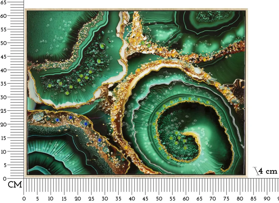 Tableau mural Laquared applications en relief cadre bois et métal doré