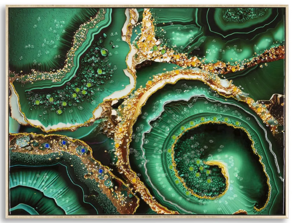 Tableau mural Laquared applications en relief cadre bois et métal doré