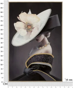 Tableau mural Wien Femme au chapeau cadre en bois massif et métal doré