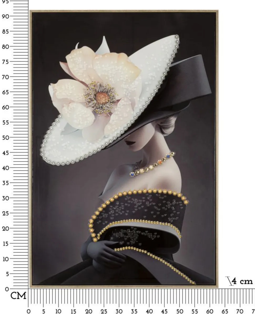 Tableau mural Wien Femme au chapeau cadre en bois massif et métal doré