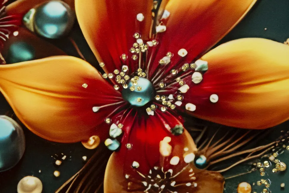 Tableau Papillon Turquoise avec Fleurs Lumineuses