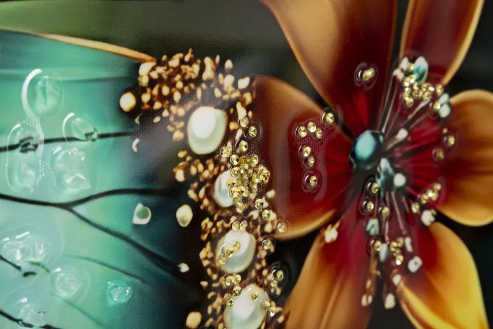 Tableau Papillon Turquoise avec Fleurs Lumineuses