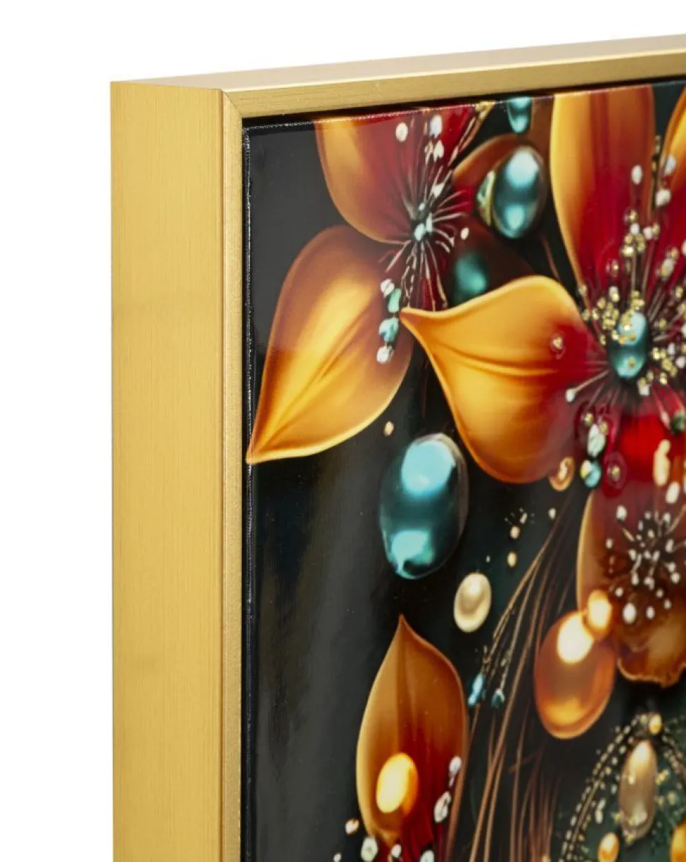 Tableau Papillon Turquoise avec Fleurs Lumineuses