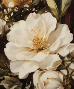 Tableau Persan Laqué Fleurs et Papillons cadre Bois