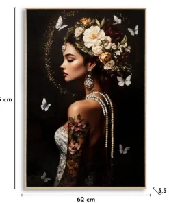 Tableau Persan Laqué Fleurs et Papillons cadre Bois