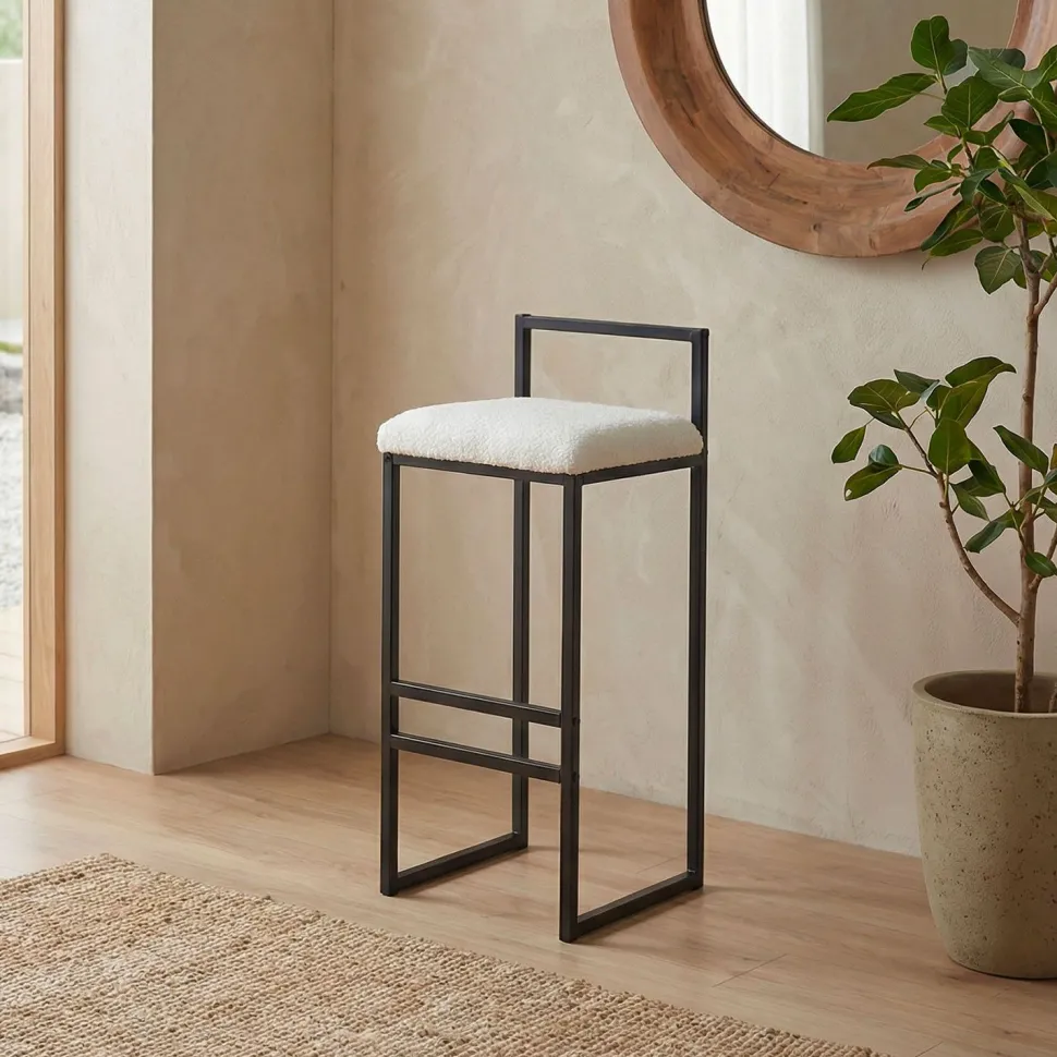 Tabouret de bar en métal Drakkar Noir et Tissu bouclette Crème