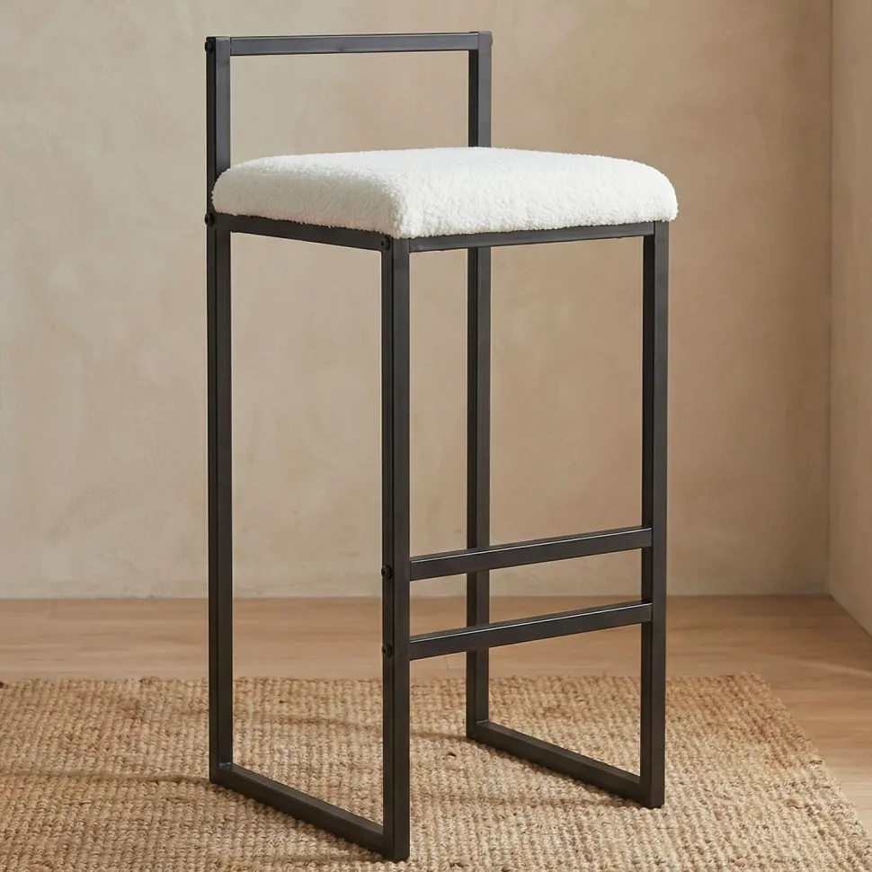 Tabouret de bar en métal Drakkar Noir et Tissu bouclette Crème