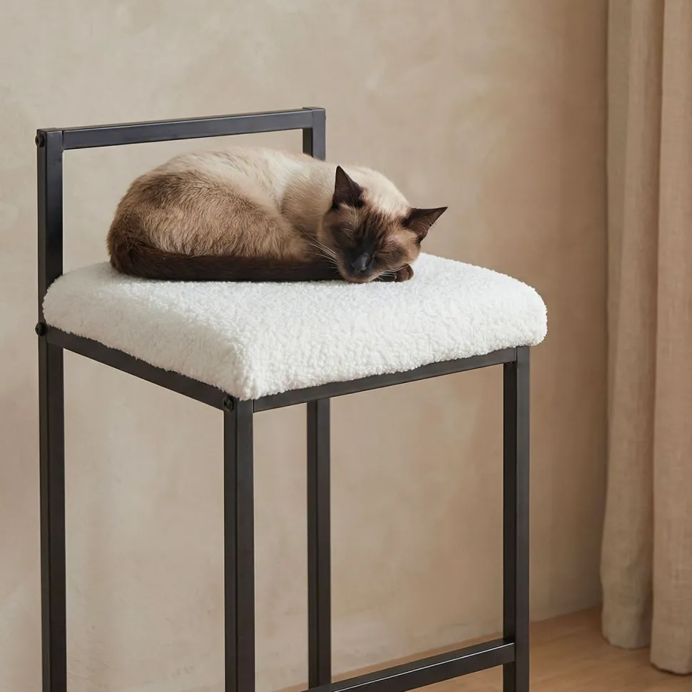 Tabouret de bar en métal Drakkar Noir et Tissu bouclette Crème