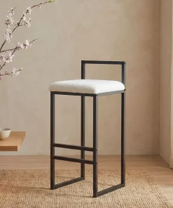 Tabouret de bar en métal Drakkar Noir et Tissu bouclette Crème