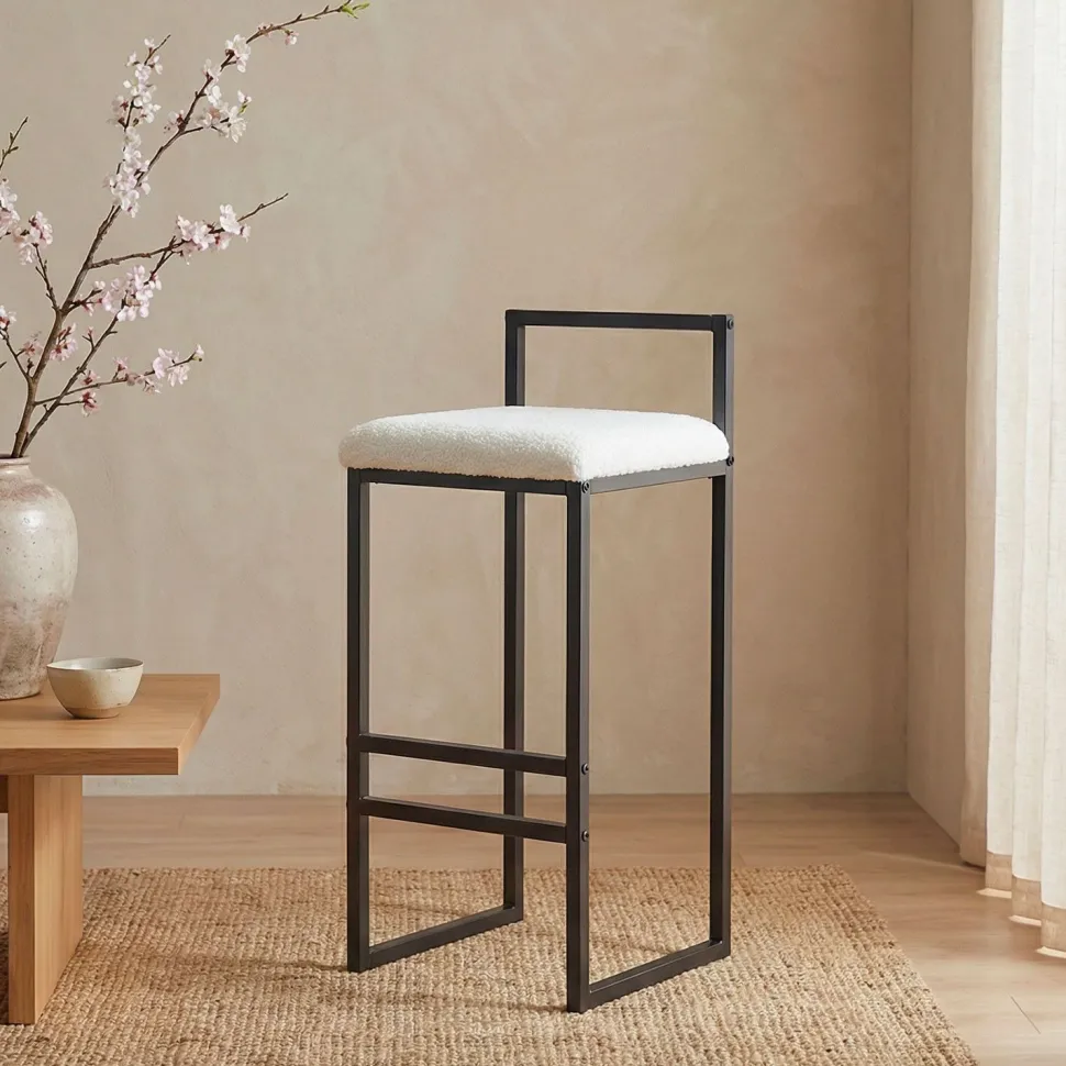 Tabouret de bar en métal Drakkar Noir et Tissu bouclette Crème