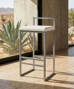 Tabouret de bar en métal Drakkar Argent et Velours Blanc