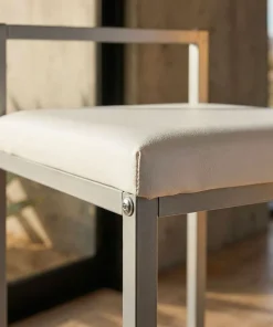 Tabouret de bar en métal Drakkar Argent et Velours Blanc