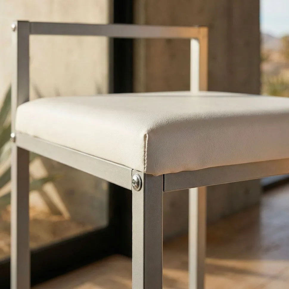 Tabouret de bar en métal Drakkar Argent et Velours Blanc