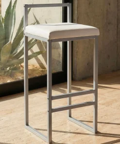 Tabouret de bar en métal Drakkar Argent et Velours Blanc