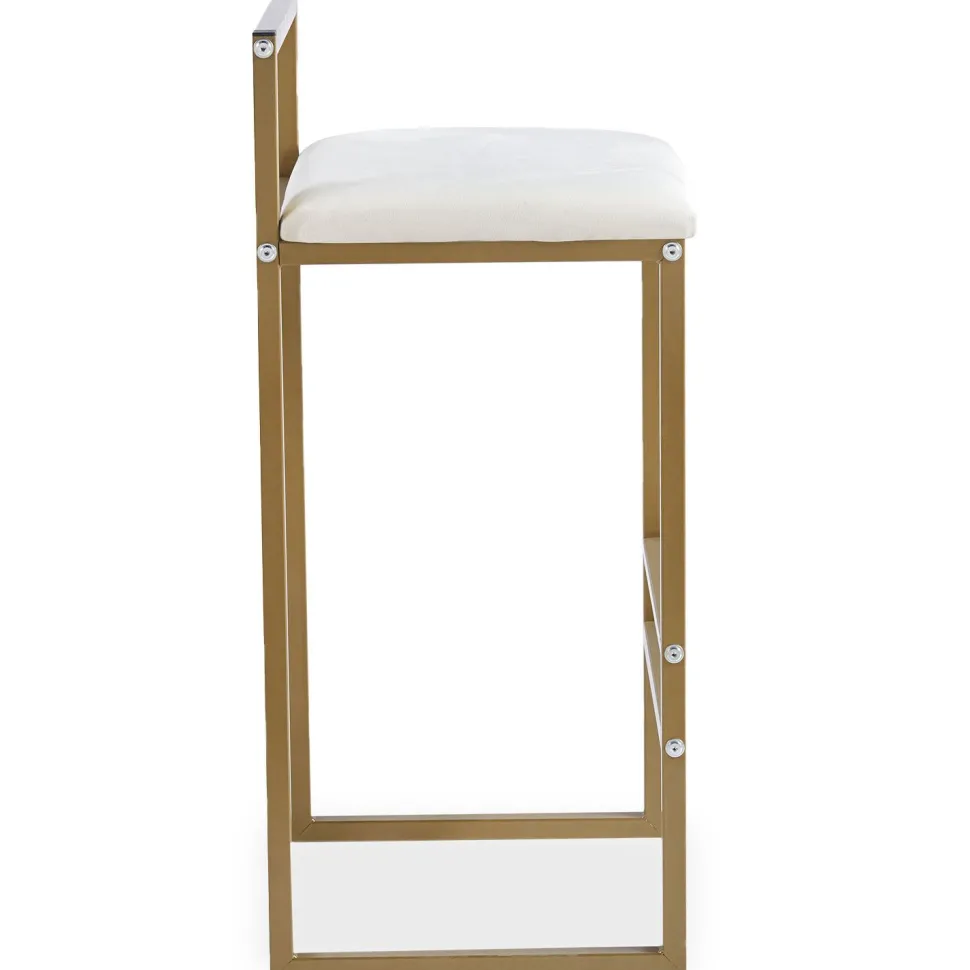 Tabouret de bar en métal Drakkar Or et Velours Crème