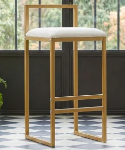 Tabouret de bar en métal Drakkar Or et Velours Crème