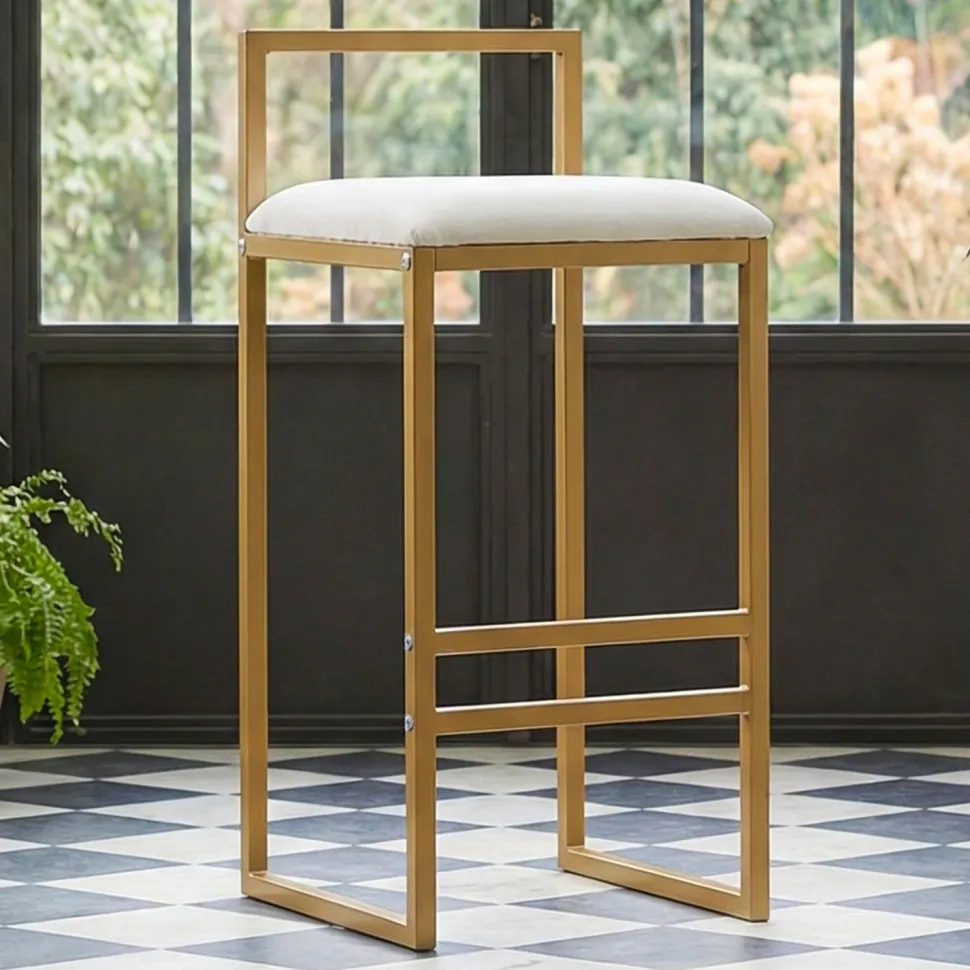 Tabouret de bar en métal Drakkar Or et Velours Crème